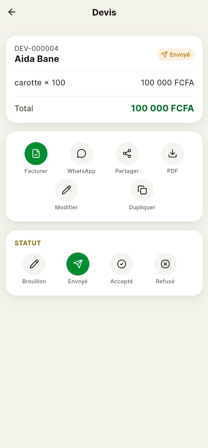Devis et factures : Envoyés en PDF ou sur WhatsApp - LINKI Business