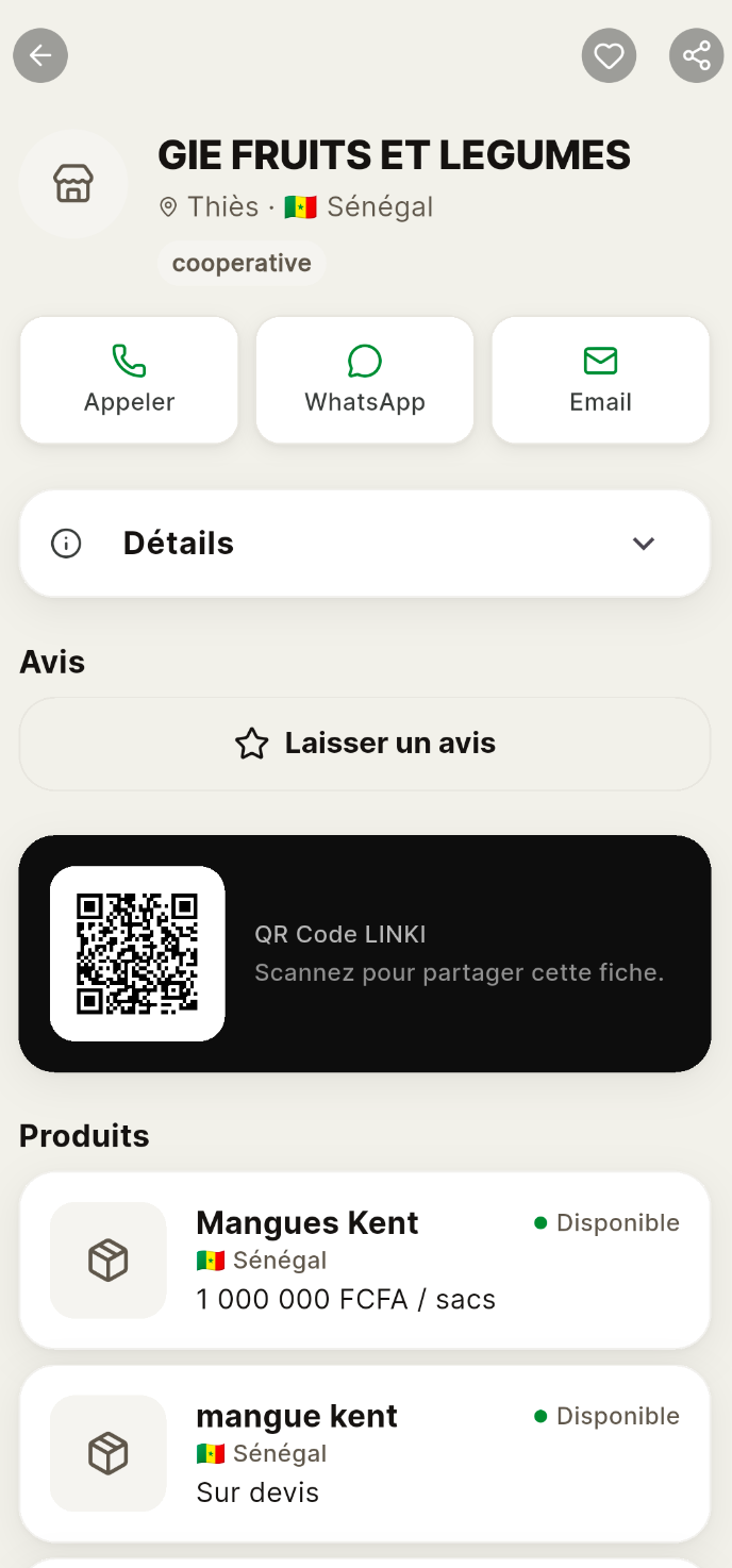La vitrine : Contact, avis, QR et catalogue produits - application LINKI